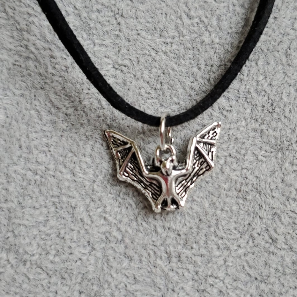 Men's bat charm black suede necklace - Picture 2 of 3